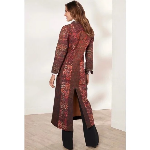 Soft Surroundings Red and Orange Trench Coat with Elegant Silhouette - Picture 2 of 4